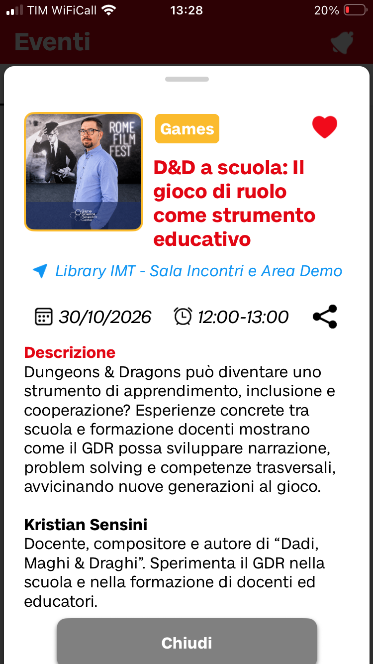 Scheda del programma ufficiale di Lucca Comics & Games per D&D a scuola